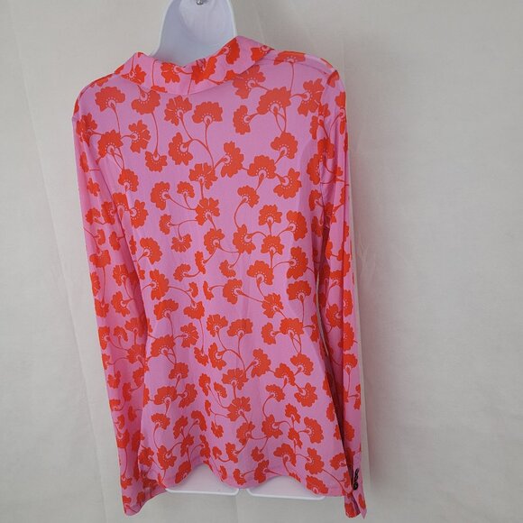FREE PEOPLE Womens Shirt Sz L Lucky Shirtee Sheer Mesh PINK Floral Button Up - Picture 4 of 13